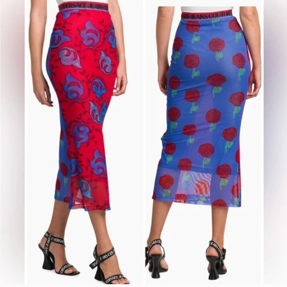 NWT Versace Jeans Couture Twigs-Print Midi Skirt 42 SMALL